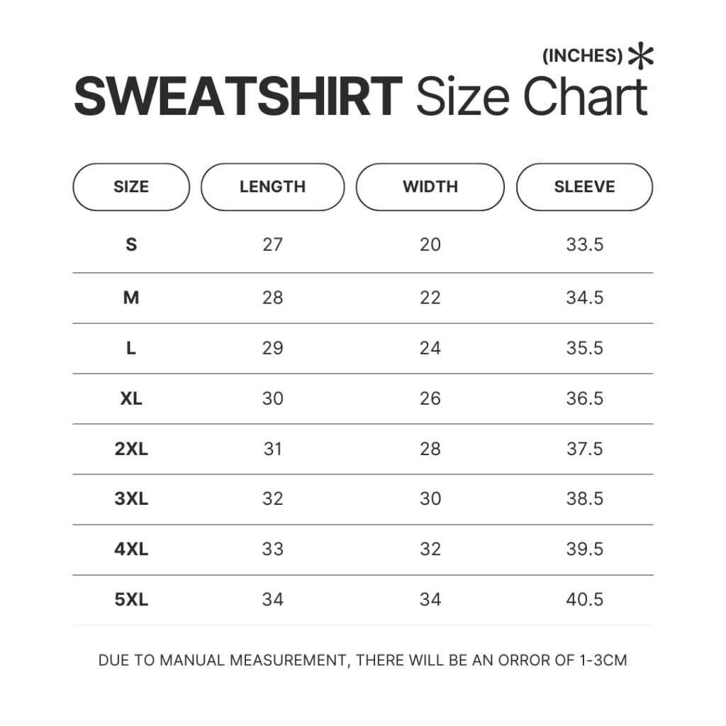 Sweatshirt Size Chart - Balatro Merch