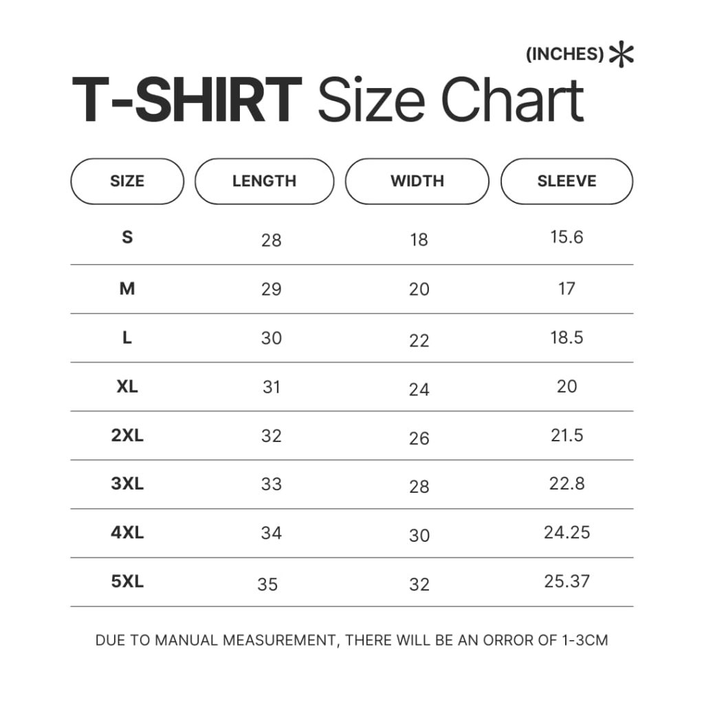 T shirt Size Chart - Balatro Merch